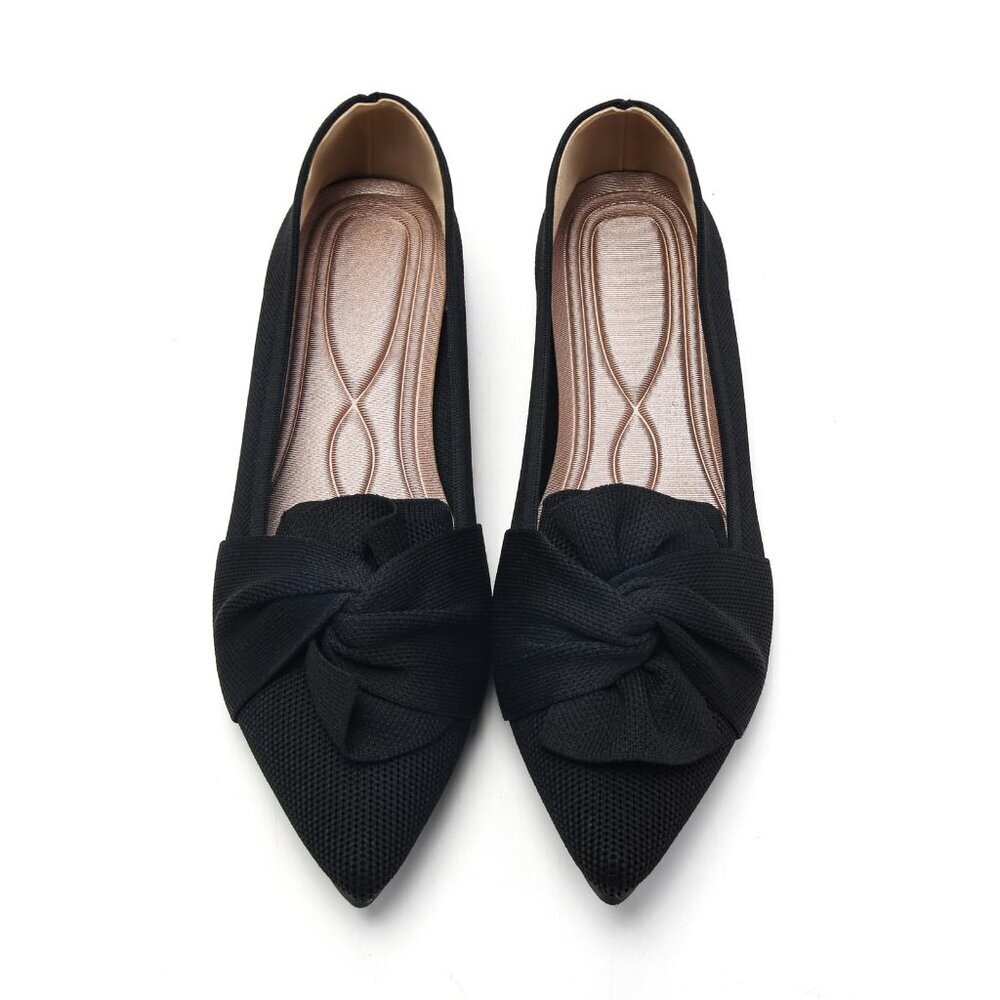 Pointed Toe Ballet Flats with Bow Comfortable Knit Dressy Flats